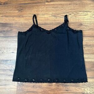 Black Lace Cami Top Women 2X Y2K Sequins Soft Grunge Coquette Fairy Whimsigoth